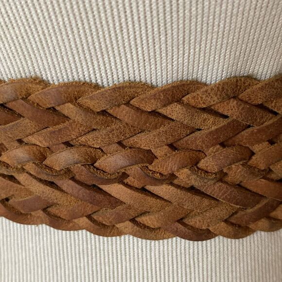 Woven Brown Leather Belt with Beaded Statement Buckle main image 6